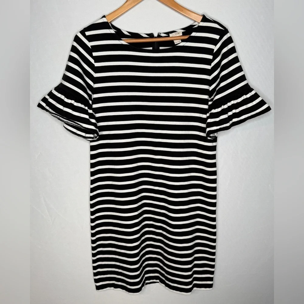 J. Crew Cotton Striped Ruffled Bell-Sleeve Shift T-shirt Dress. Size Small.